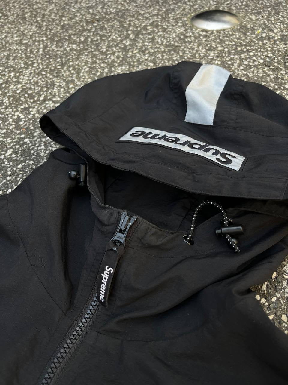 Supreme Sommer Jakke Sort Black Reflective Logo L Large Brugt Used
