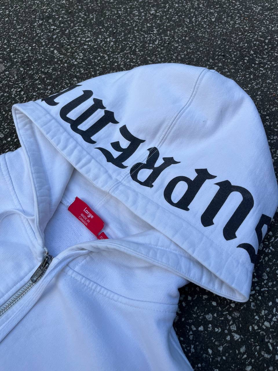 Supreme Zip Up Hoodie Hættetrøje med Lynlås Hvid White L Large
