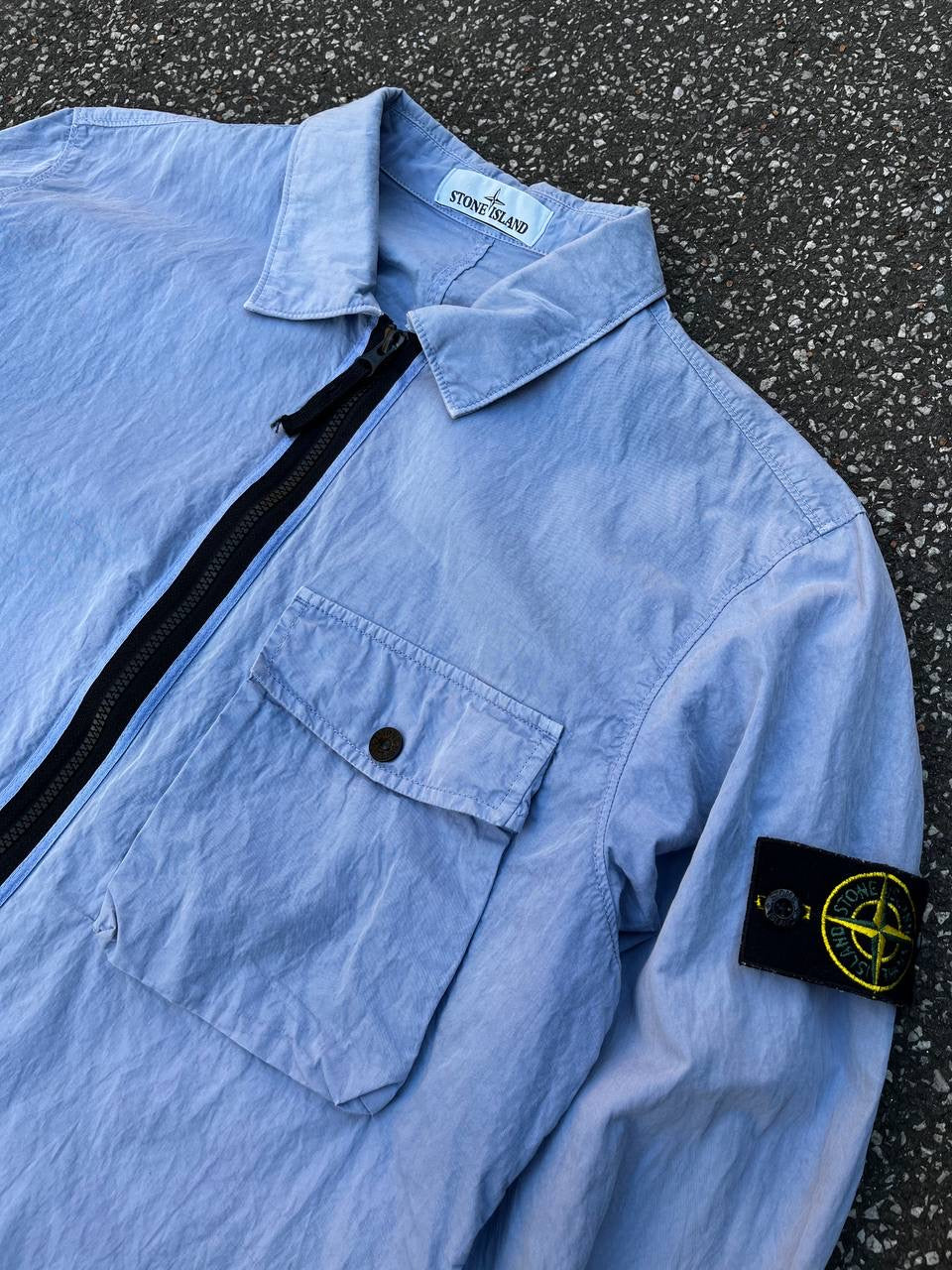 Stone Island Overshirt Skjorte Himmelblå M Medium Brugt Used