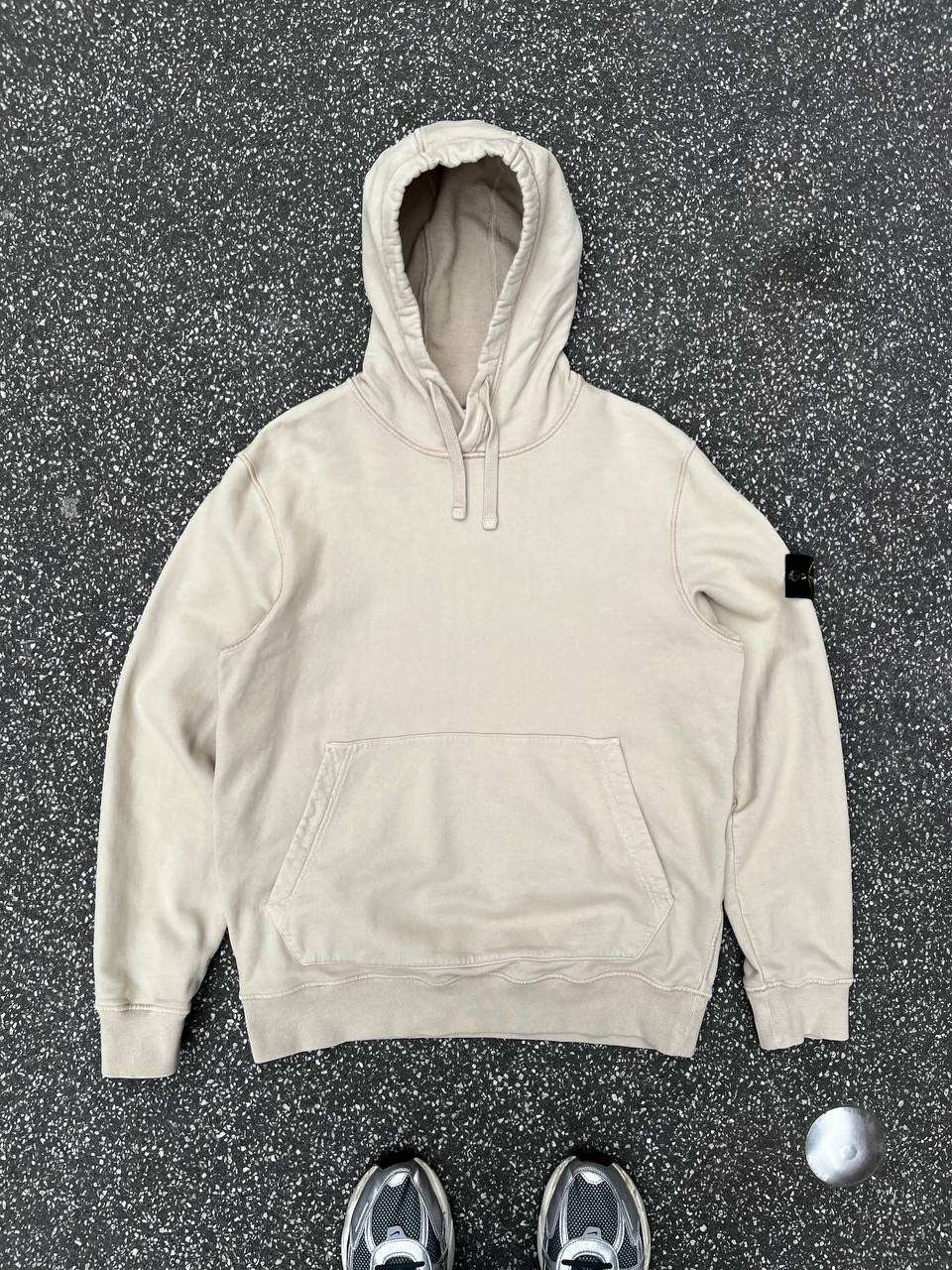 Stone Island Hættetrøje Hoodie i Beige Sand Farve XL Xlarge Brugt Used