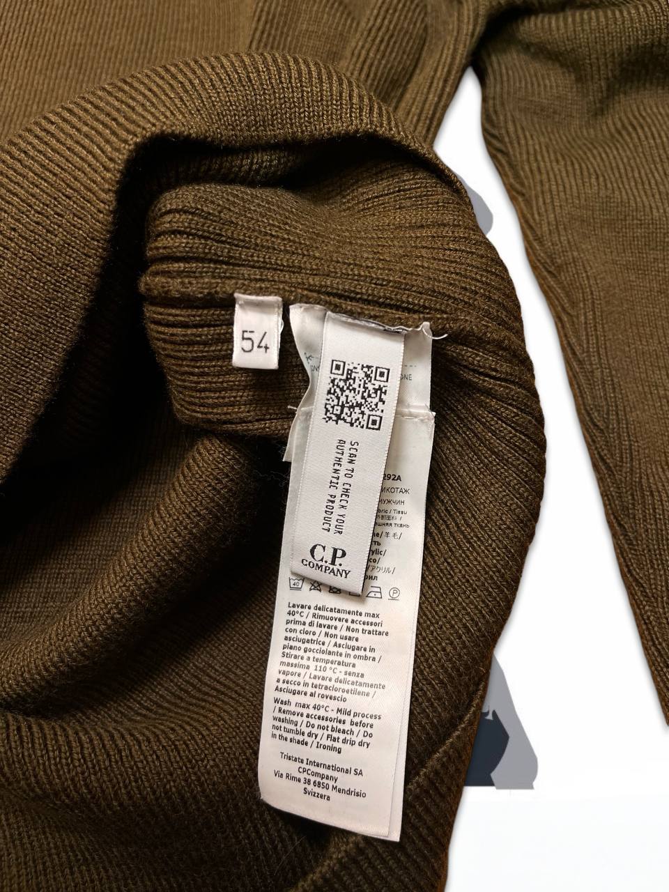 Brugt Used Strik Trøje C.P.Company i uld Sweater grøn militær farve L large herre 54