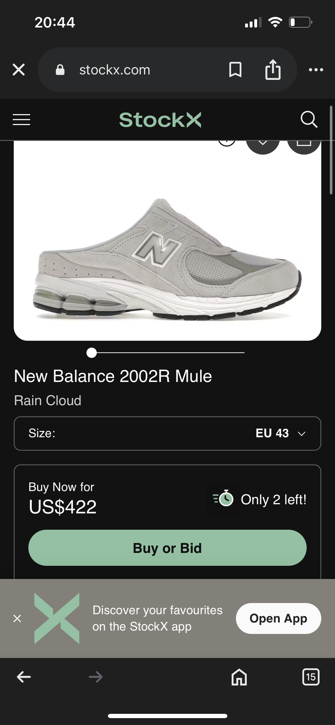 New Balance 2002 Mule Gray 43 US9