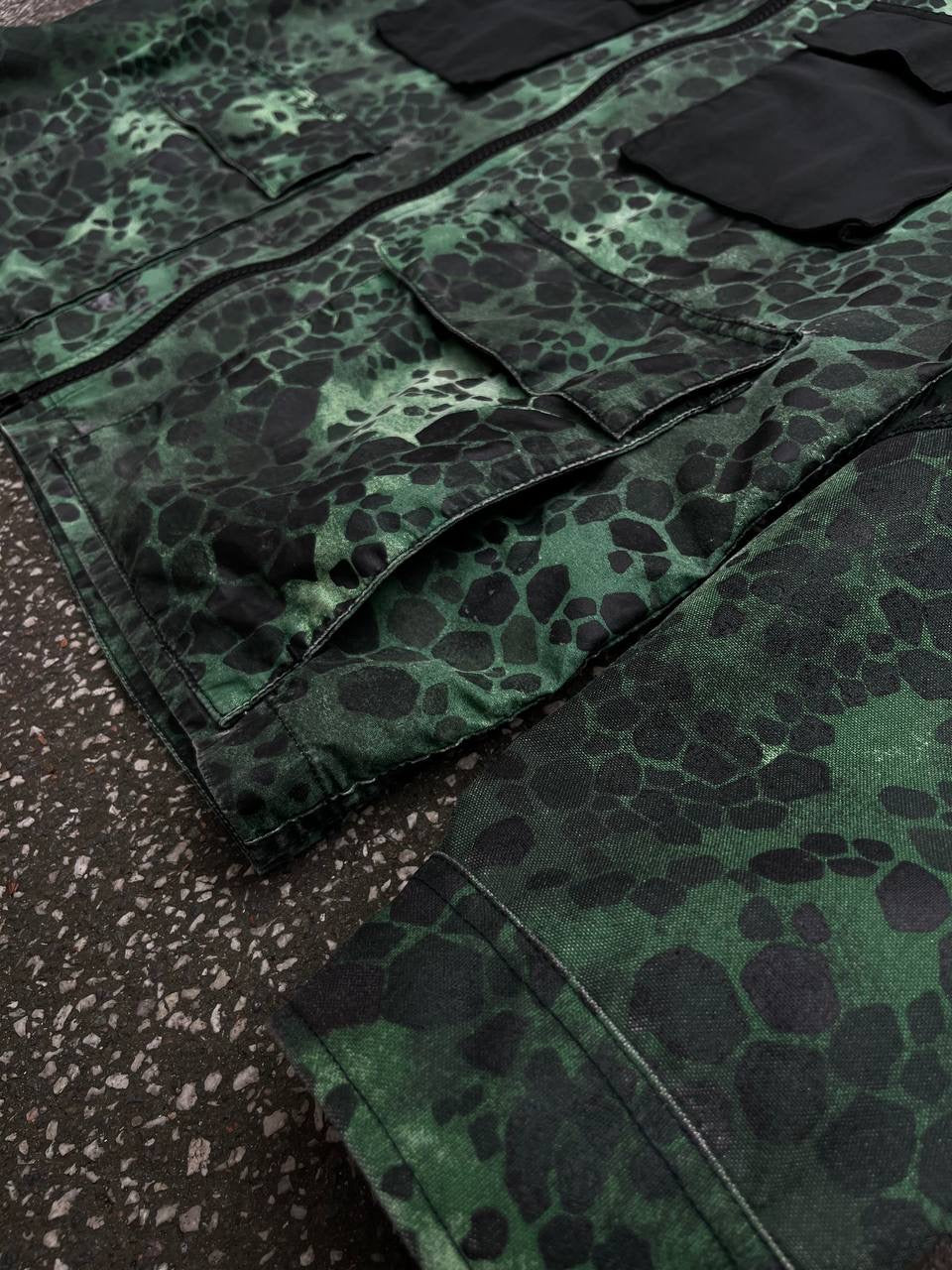 Stone Island Alligator Camo 50 Fili Jakke Overshirt Vind Og Vandafvisende XL Grøn Green XL 6815454E2
