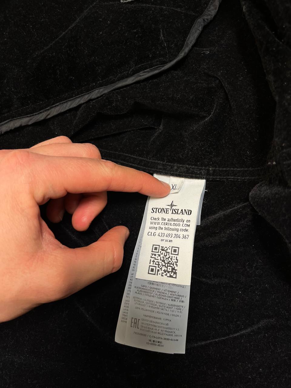 Brugt Used Sjælden Stone Island Jakke Lamy Flock i Grå Sort Farve XL herre