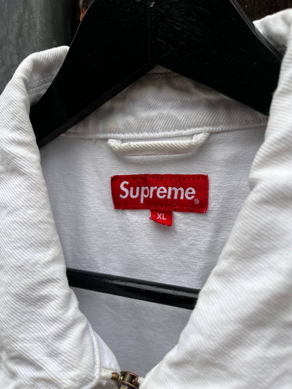 Supreme New York Canvas Hvid Jakke XL Herre Brugt Vintage