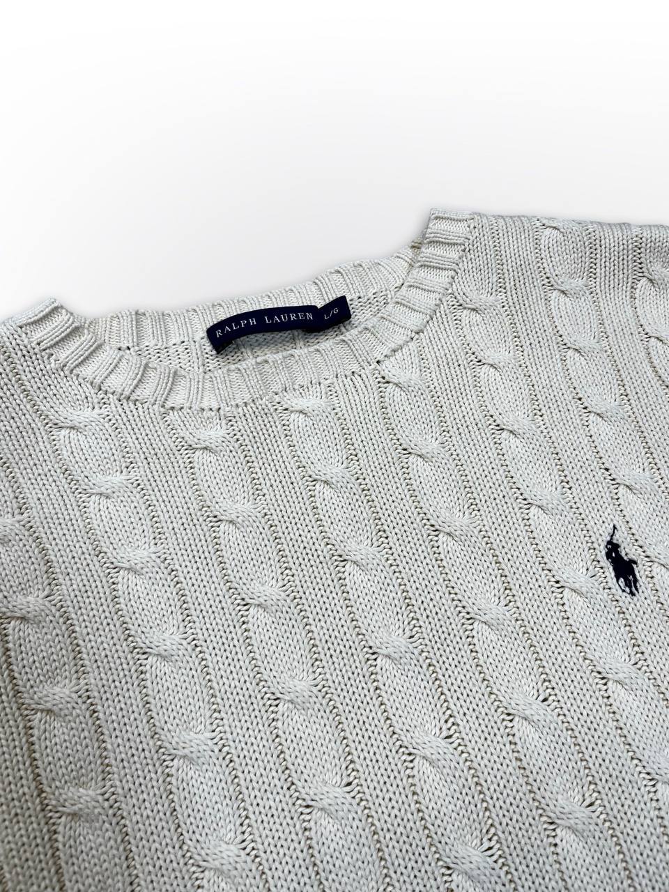Brugt Vintage Polo Ralph Lauren Cable Net Strik Striktrøje Sweater Old money Style Stockholm style L large