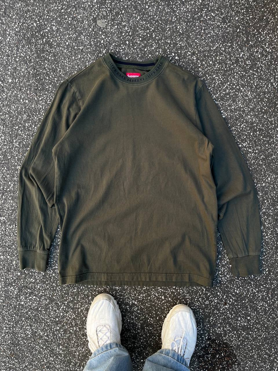 Supreme Long Sleeve Medium Khaki Grøn Used Brugt