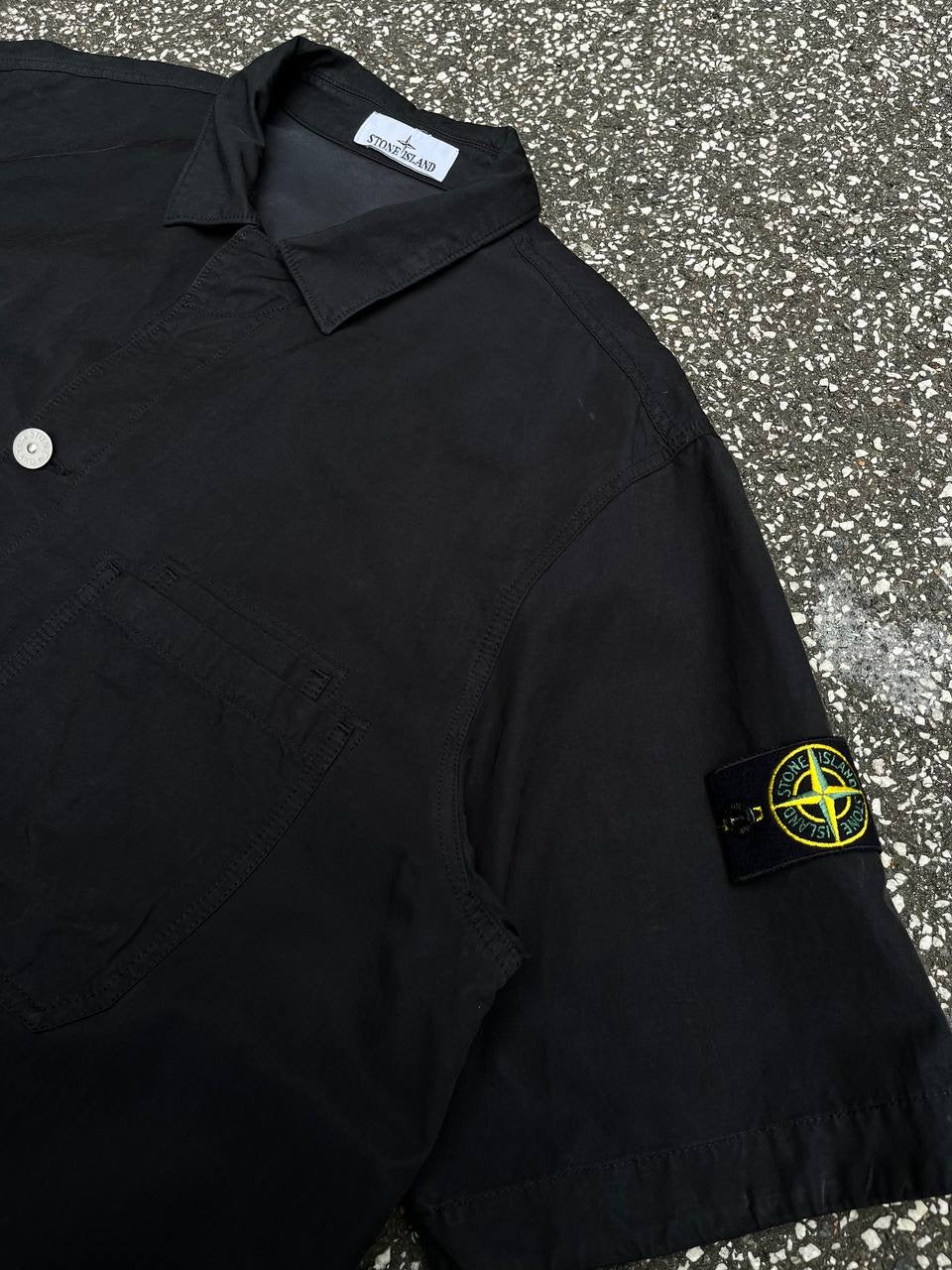Stone Island Skjorte Kortærmet Sort Black XXL Sommerskjorte Overshirt Med Badge
