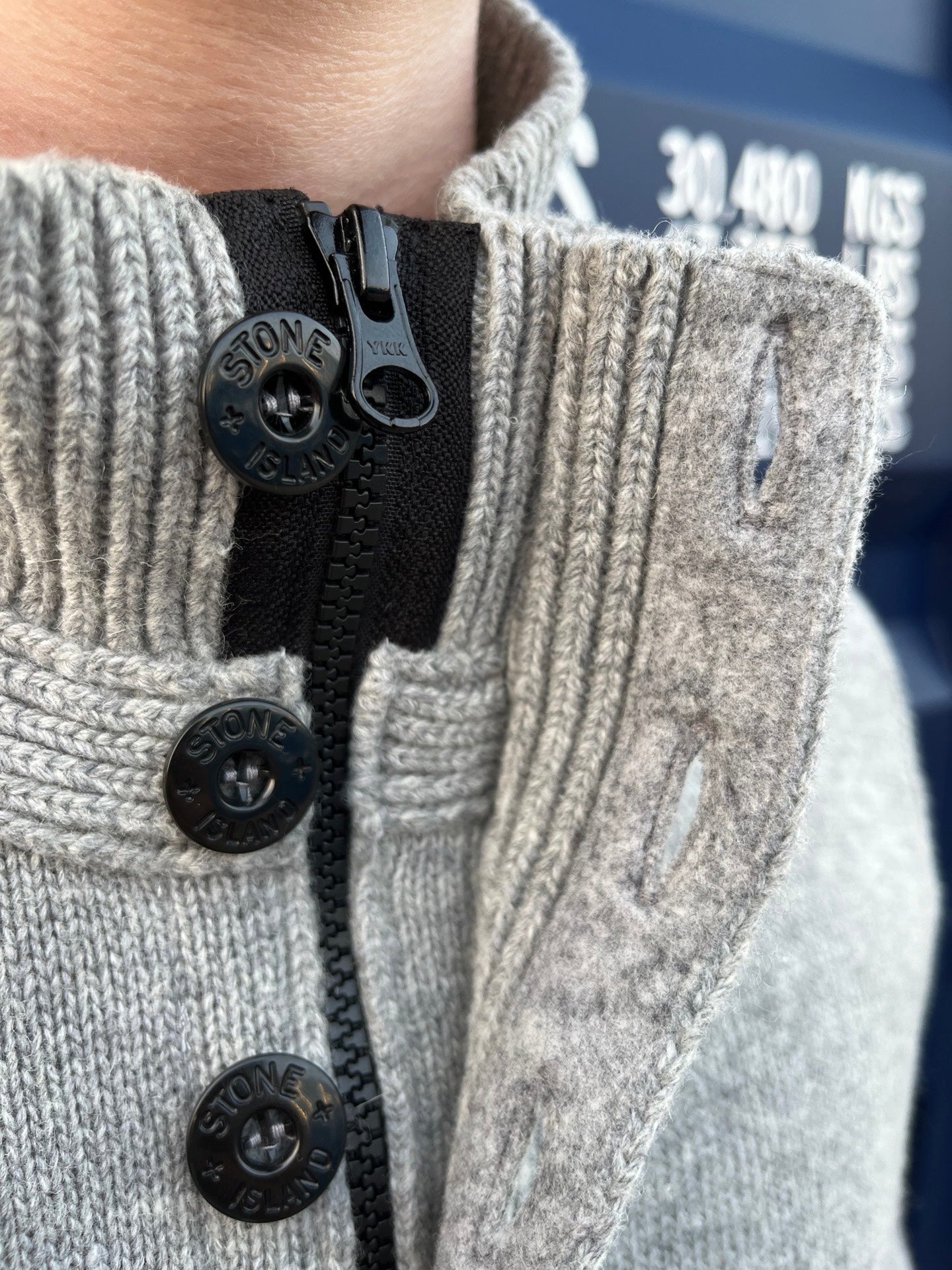 Vintage uld sweater/zip 1/3 fra Stone Island i grå størrelse L large
