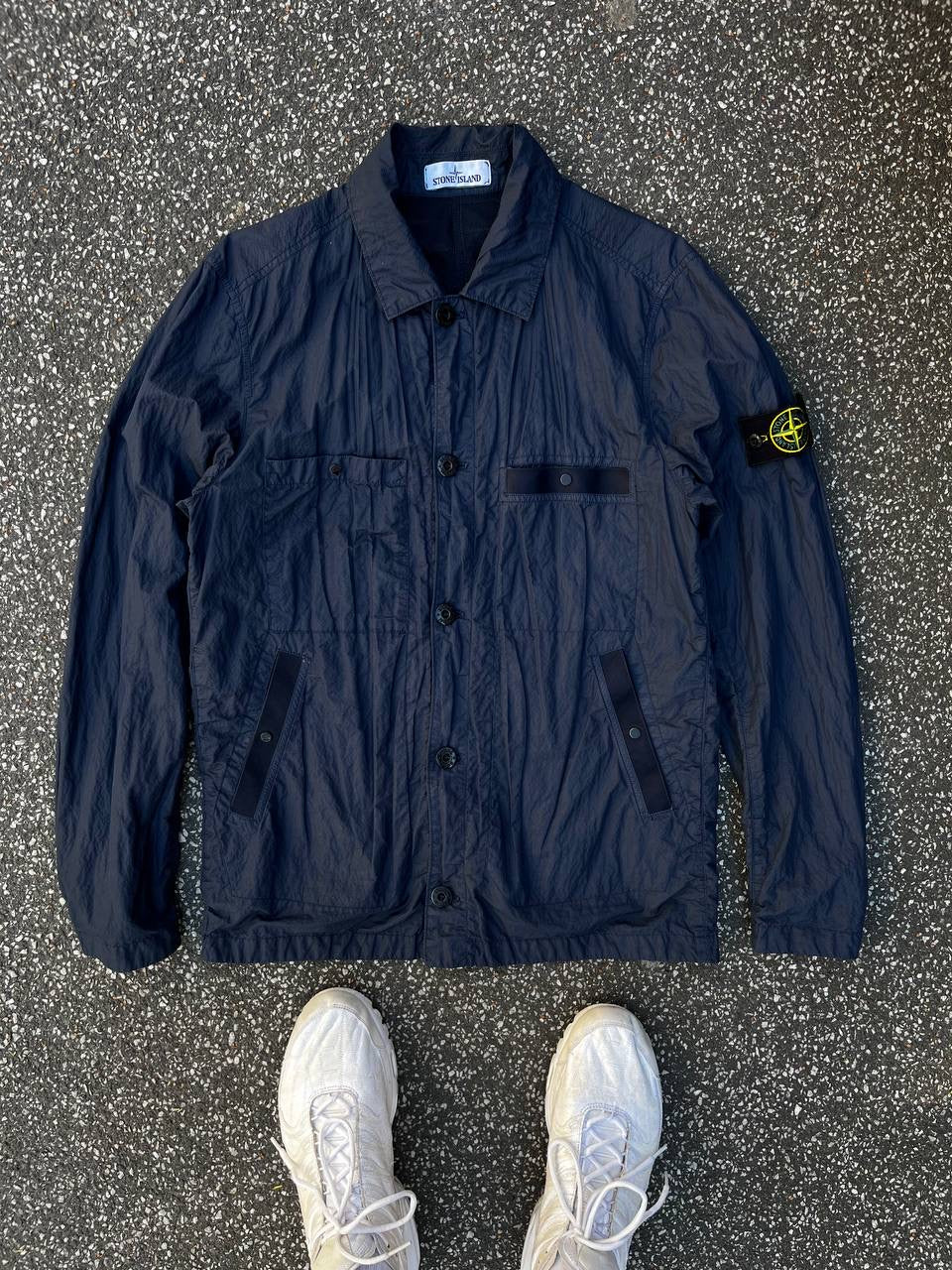 Stone Island SI PA/PL Seersucker-TC Jakke Sommerjakke i M Medium Navy Mørkeblå Brugt Used