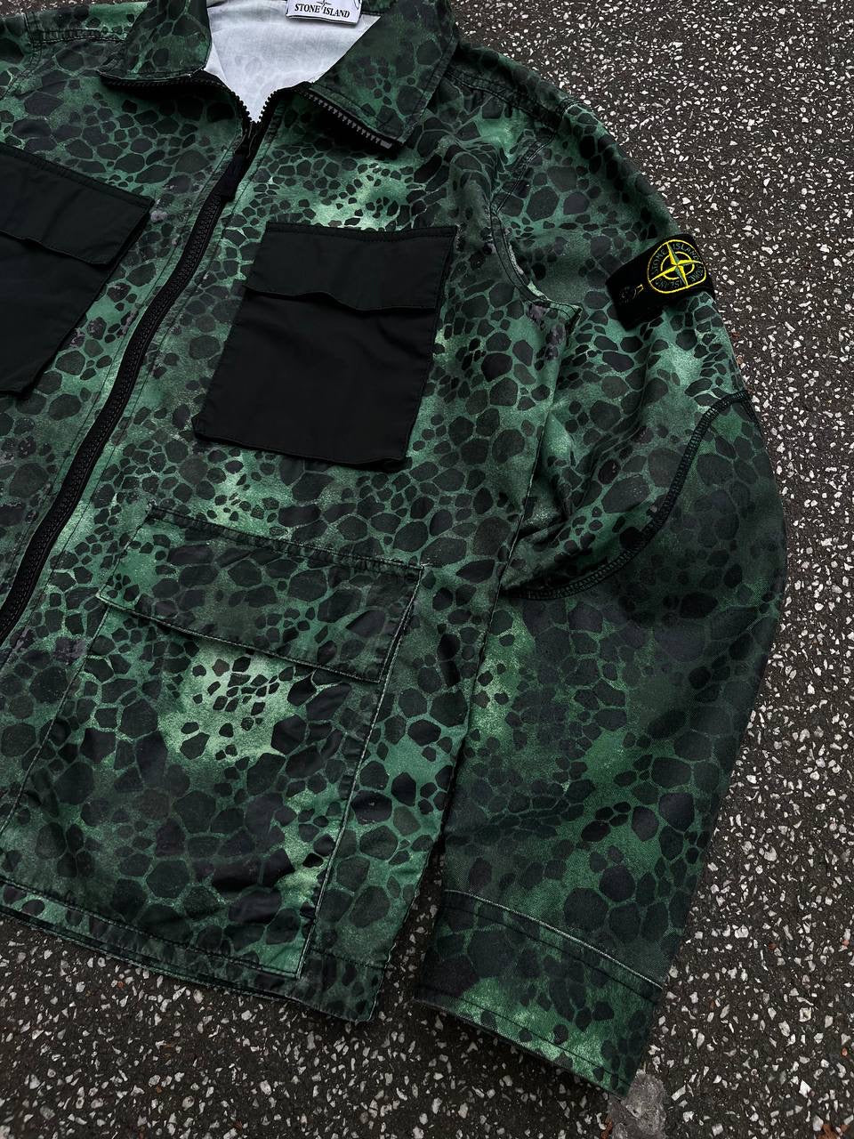 Stone Island Alligator Camo 50 Fili Jakke Overshirt Vind Og Vandafvisende XL Grøn Green XL 6815454E2