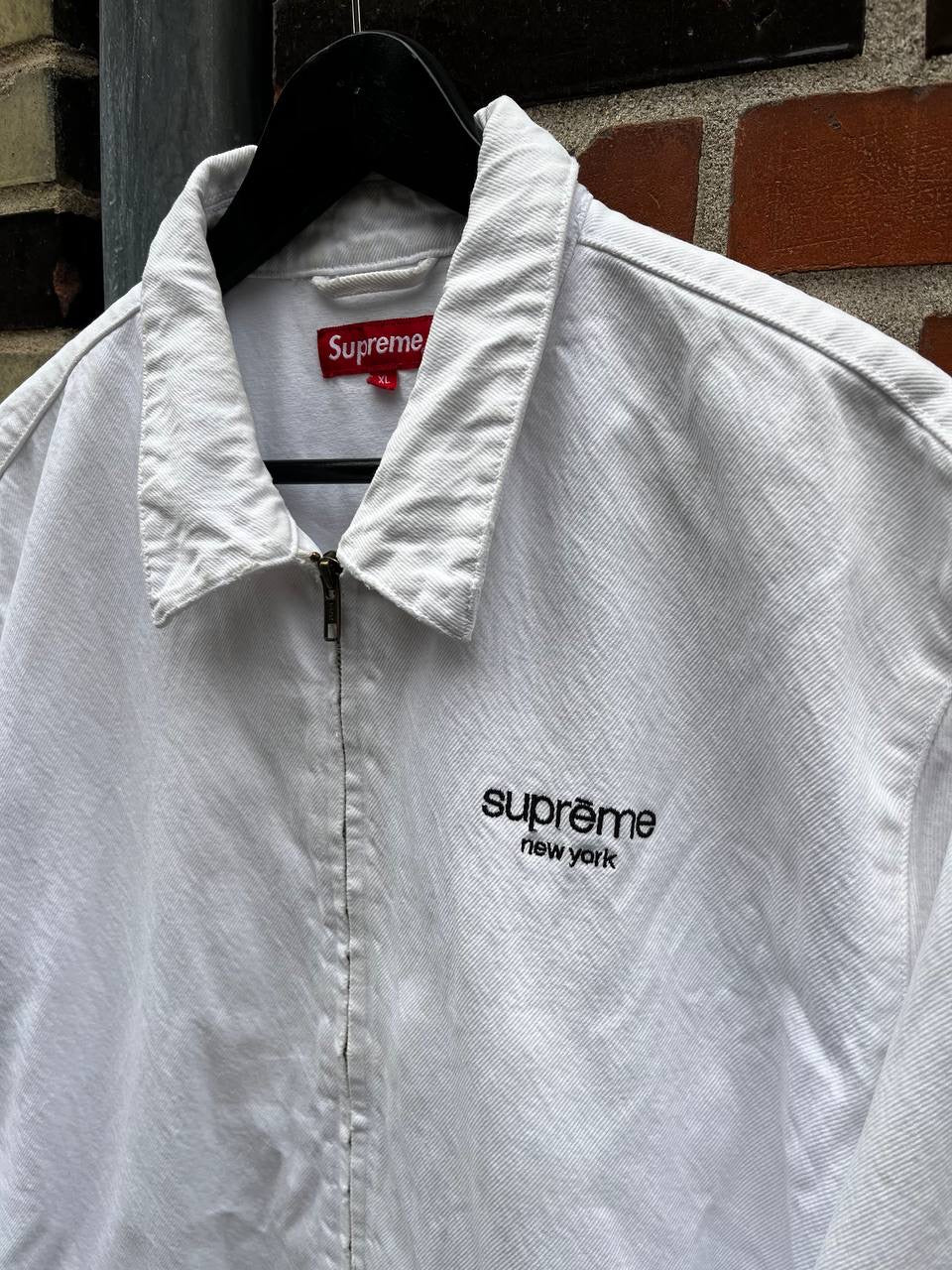 Supreme New York Canvas Hvid Jakke XL Herre Brugt Vintage
