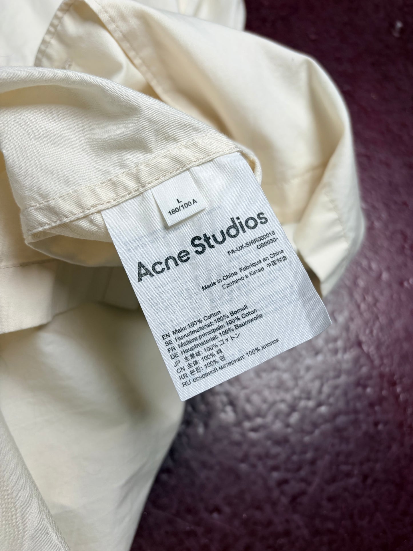Acne Studios Short Sleeve Shirt Cream – Large