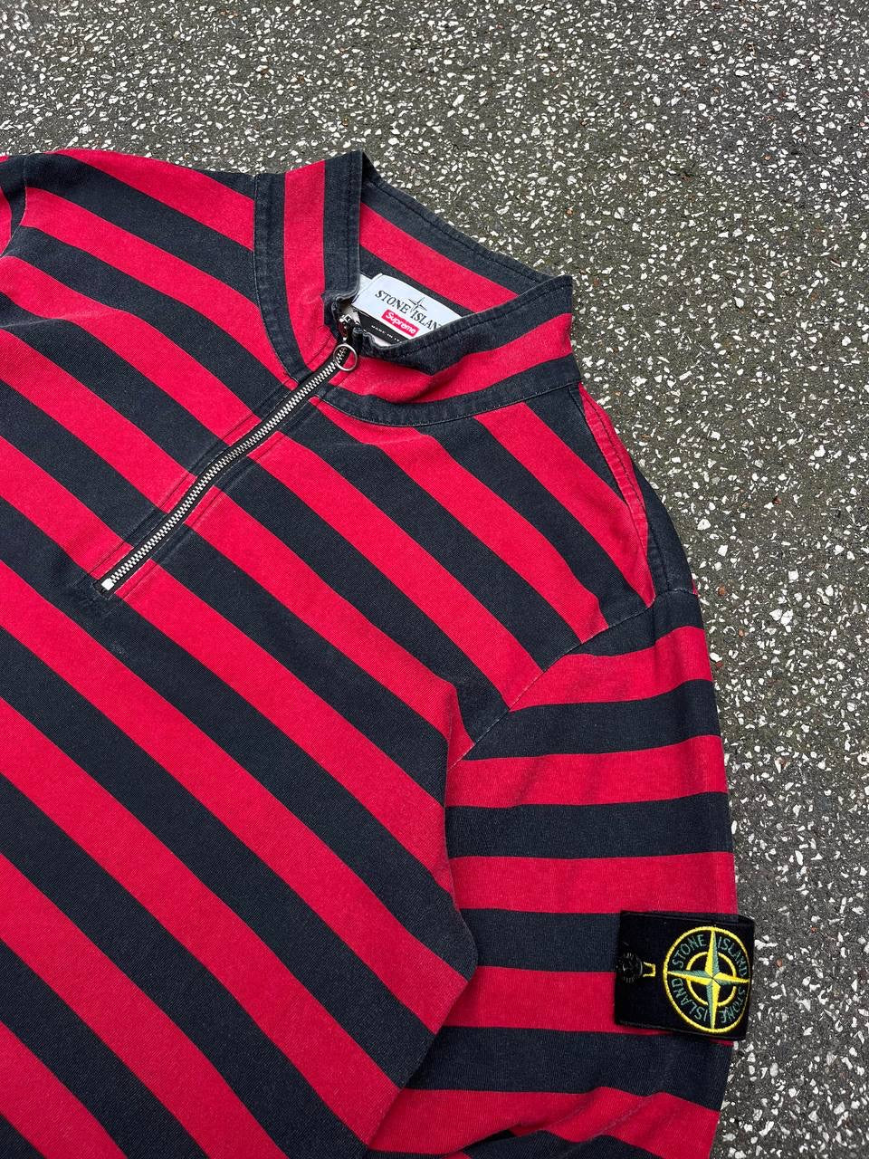 Supreme X Stone Island Quarter Zip Long Sleeve Top L Large Rød Sort