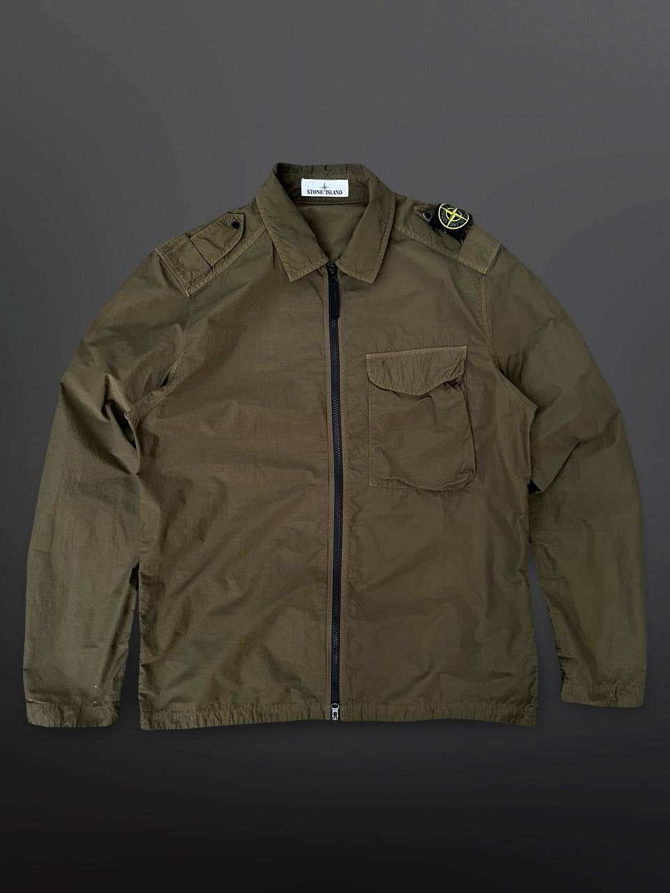 Stone Island Overshirt Skjorte Sommerjakke L Large Khaki Grøn Brugt Used