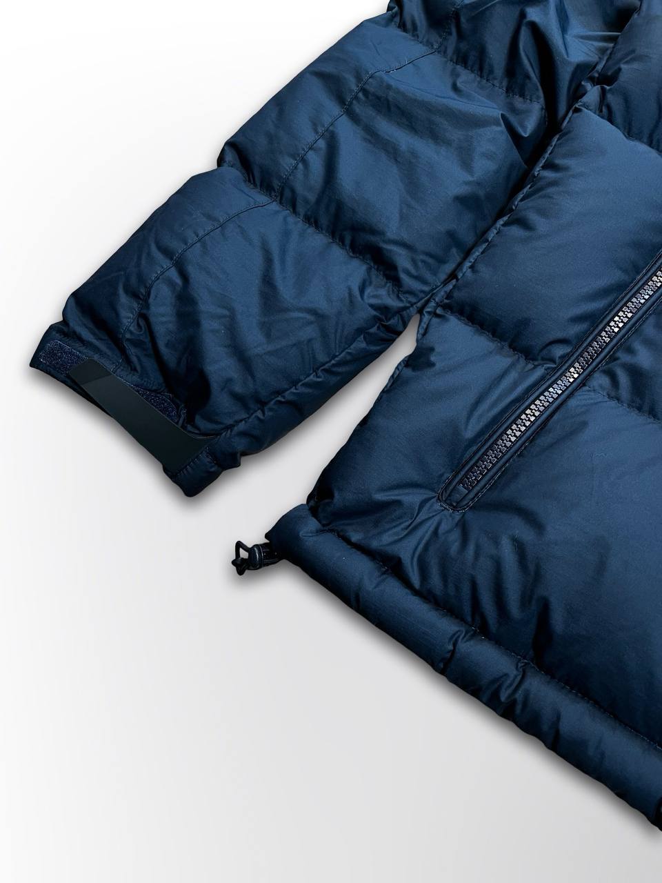 Brugt Polo Ralph Lauren Puffer Dunjakke Vinterjakke i Mørkeblå Navy M Medium med Aftagelig Hætte i God Stand