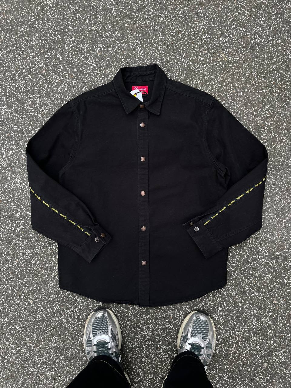 Supreme Work Jacket Skjorte Shirt med Supreme Tape Logo M Medium Brugt Used