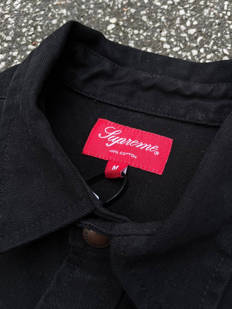 Supreme Work Jacket Skjorte Shirt med Supreme Tape Logo M Medium Brugt Used