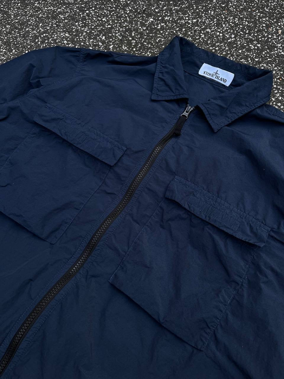 Stone Island Overshirt Skjorte Sommerjakke L Large Navy Mørkeblå Brugt Used