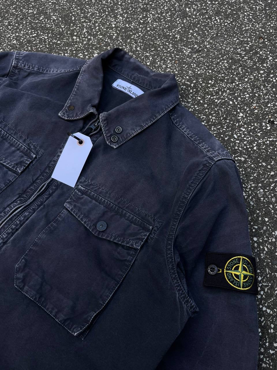 Stone Island Overshirt Sommerjakke Overgangsjakke Skjorte Med Lynlås Og Lommer Navy XL Vintage