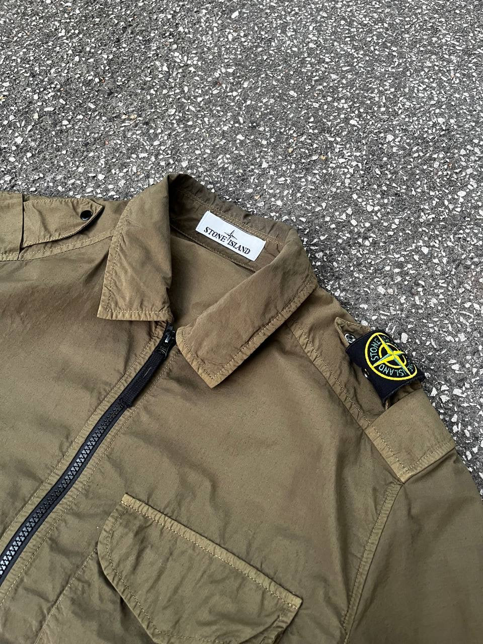 Stone Island Overshirt Skjorte Sommerjakke L Large Khaki Grøn Brugt Used