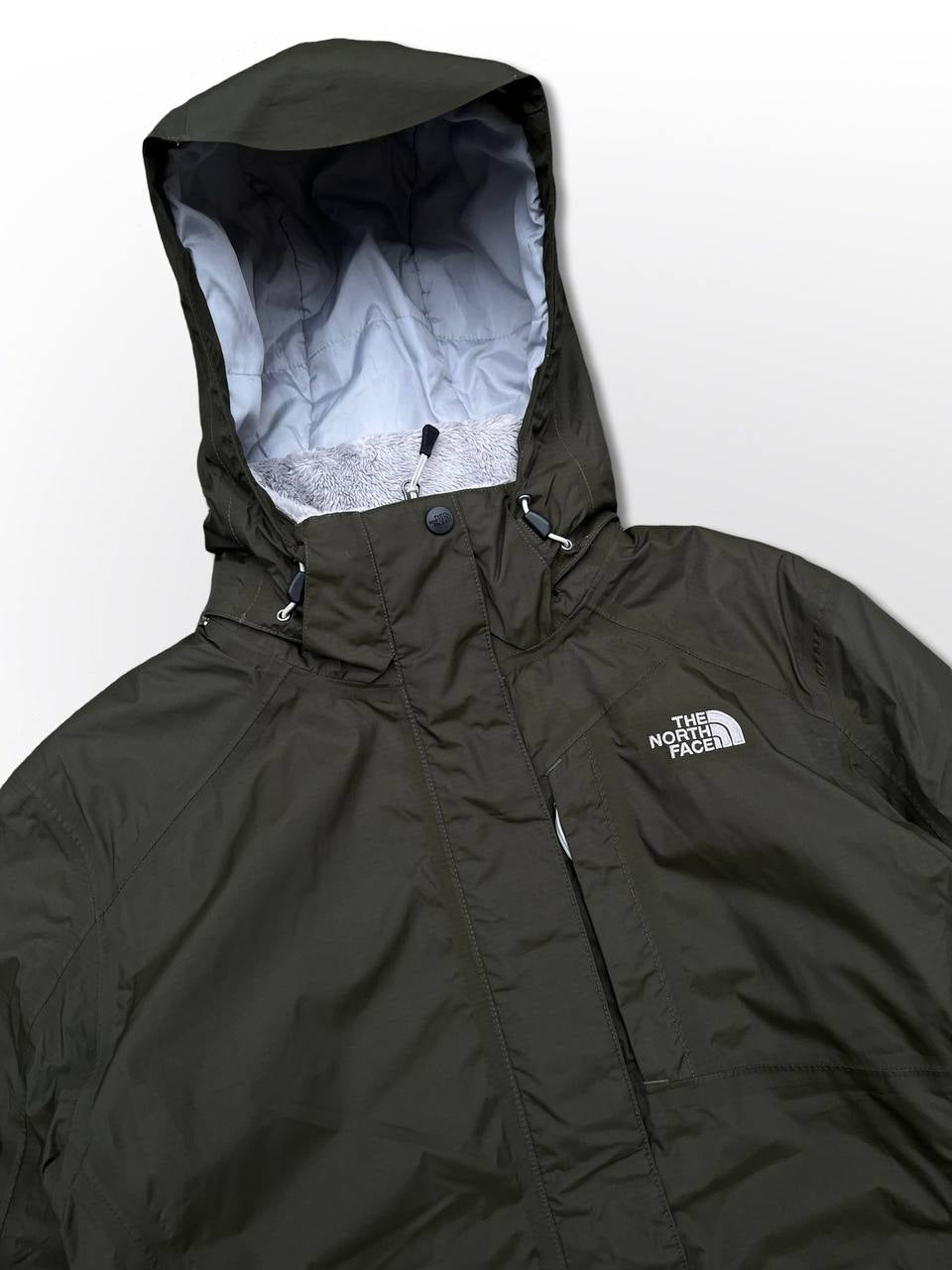 Skijakke The North Face Brugt Used Large i mørkegrøn militær farve Kvinde