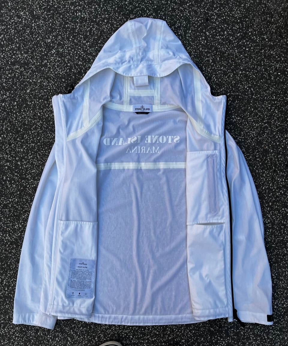 Stone Island Marina Night Glow Jacket Selvlysende Jakke i Hvid L Large 2013 Vintage