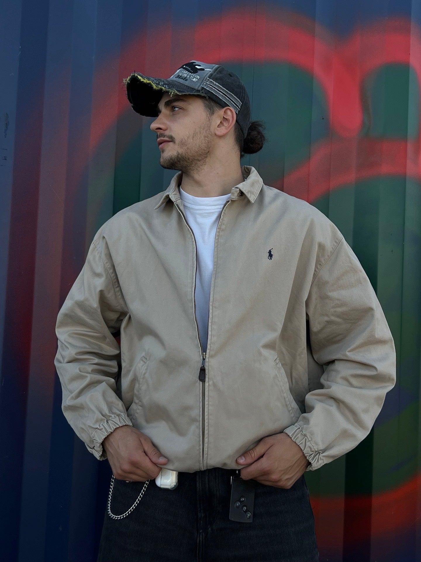 Brugt Used Vintage Polo Ralph Lauren Harrington jakke i beige L large
