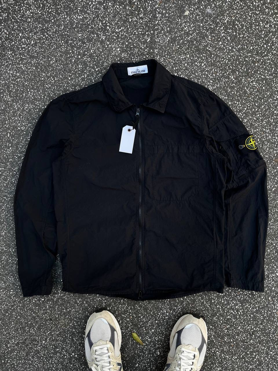 Stone Island Overshirt Skjorte Sommerjakke M Medium Sort Black Skjorte Med Lynlås