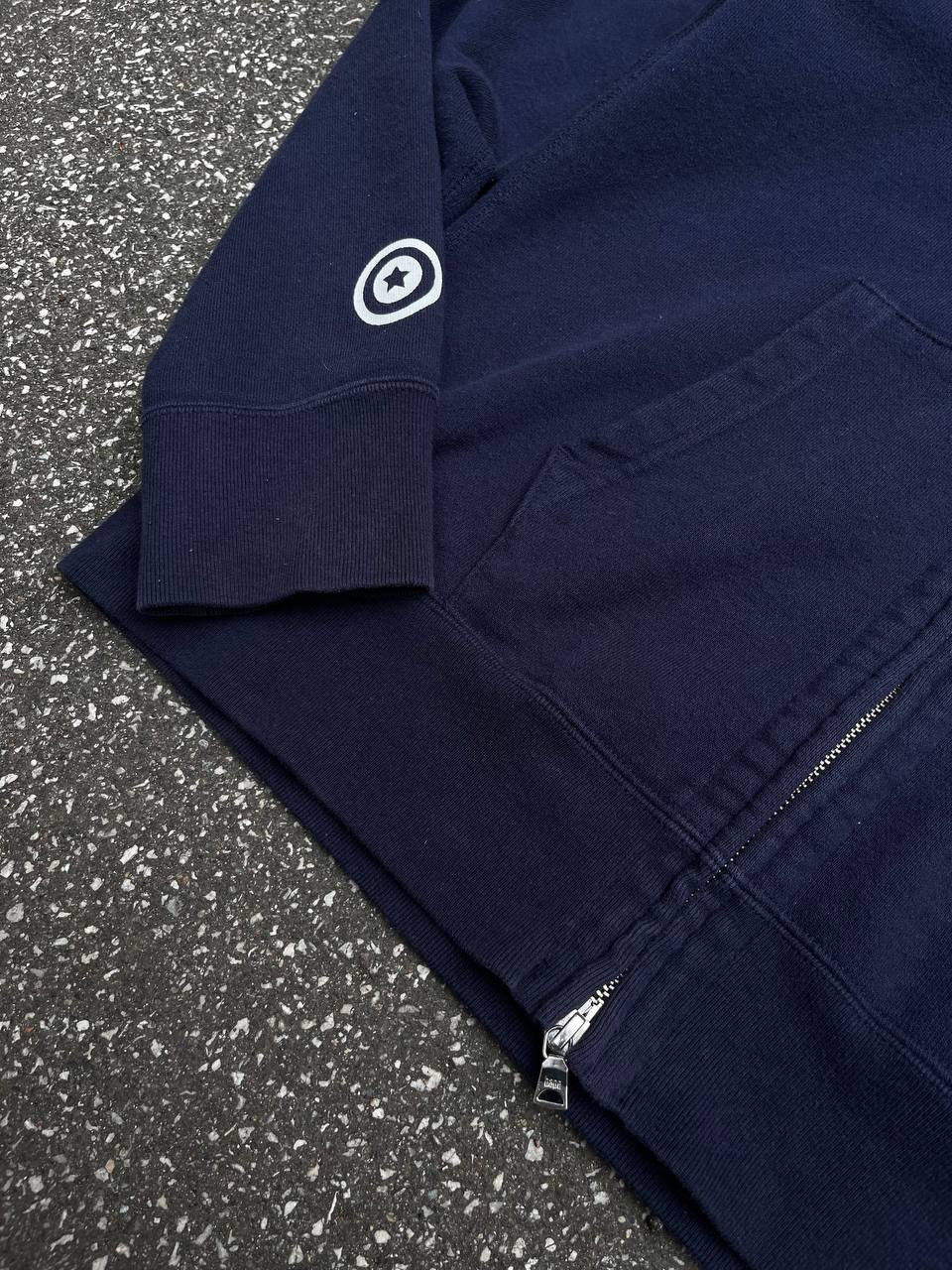 A Bathing Ape Bape Zip Up ABC Camo Shark Wide Full Zip Double Hoodie Navy Mørkeblå S Small