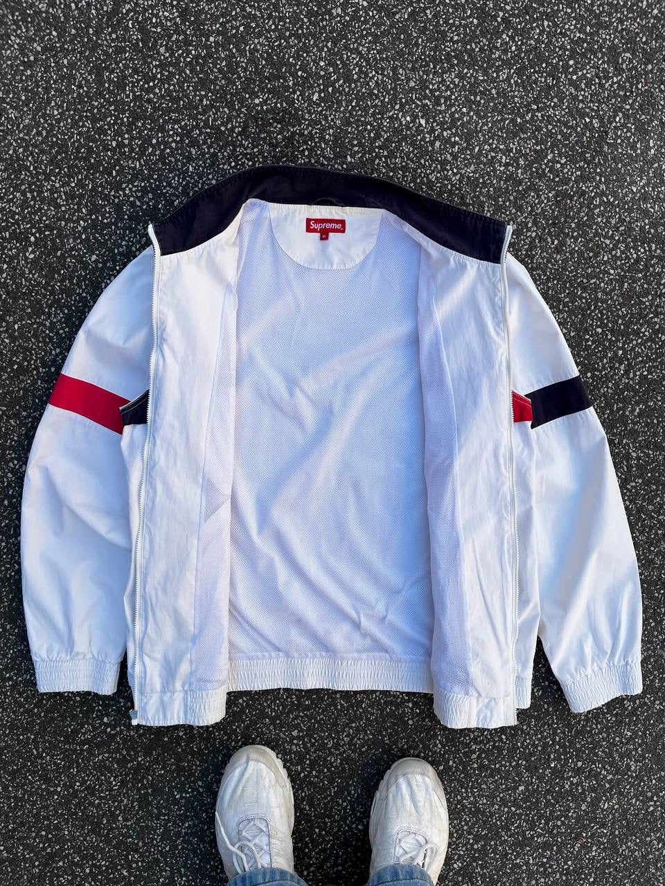 Supreme Jakke Hvid XL Canvas 3 Logoer Brugt Used