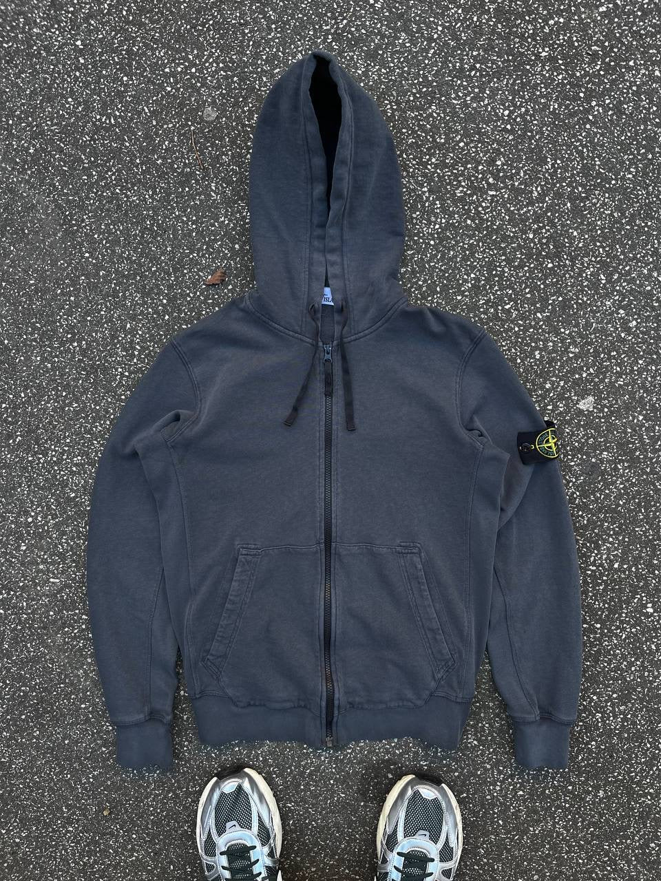 Stone Island Zip-Up Hoodie Hættetrøje Large i Grå Brugt Used