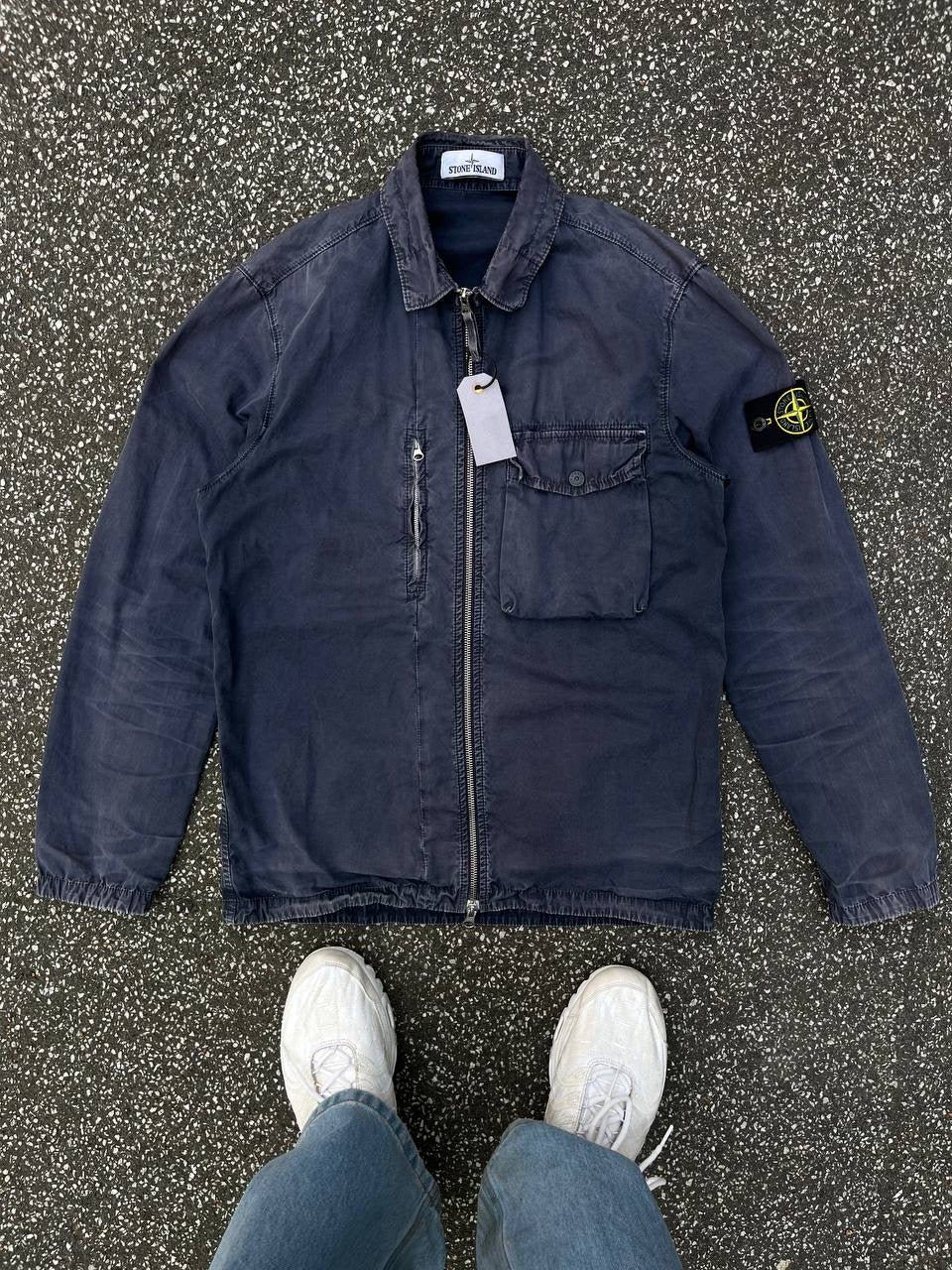 Stone Island Overshirt Vintage Look i Mørkeblå S Small Brugt Used