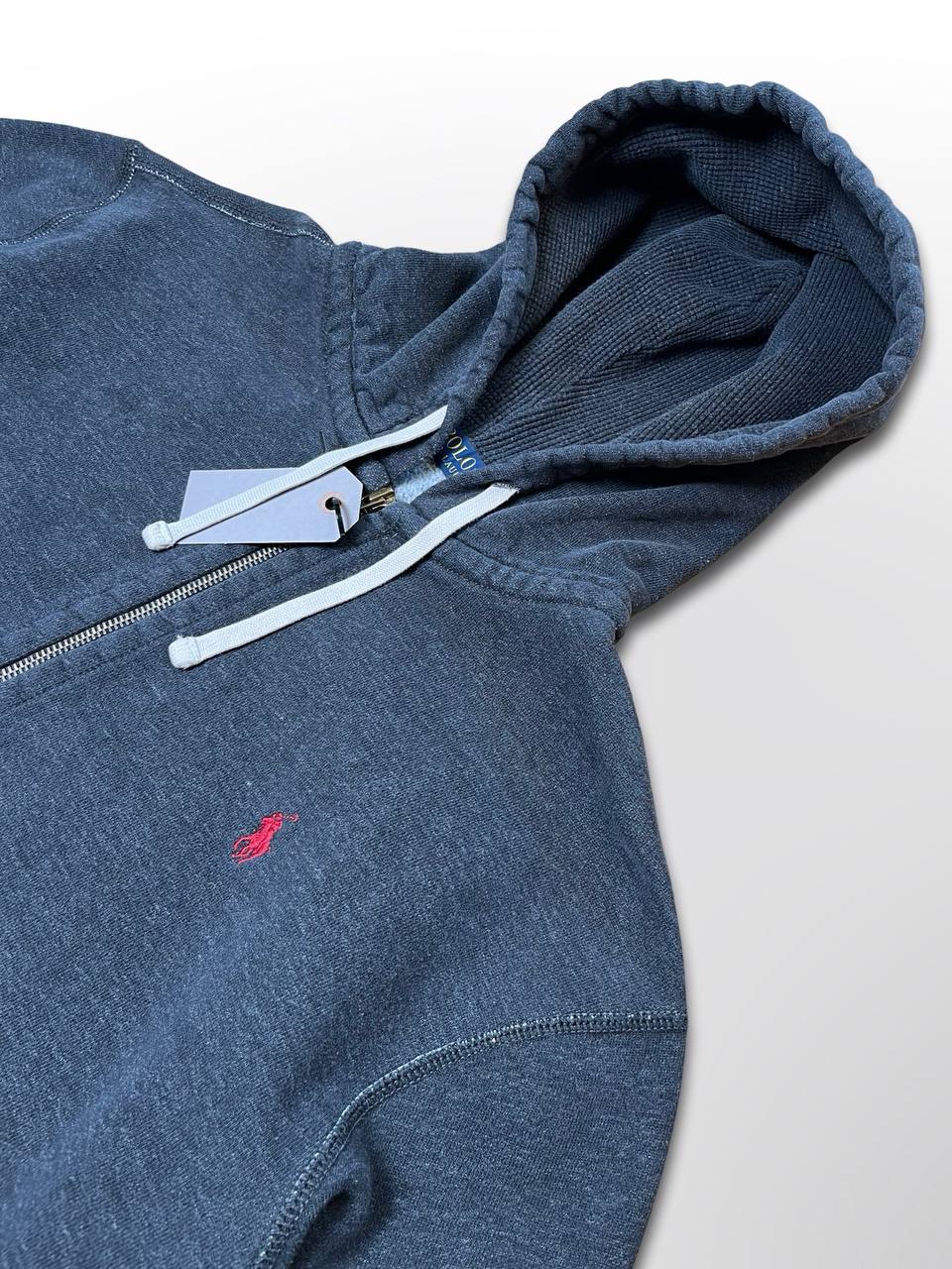 Brugt Vintage Zip-Up Hoodie Hættetrøje Polo Ralph Lauren i Grå farve med den Røde Hest i XL herre Stockholm style