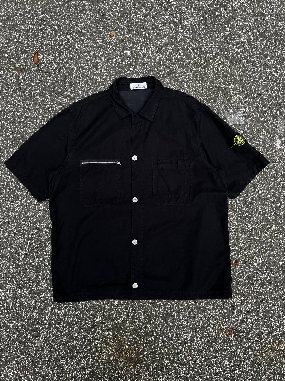 Stone Island Skjorte Kortærmet Sort Black XXL Sommerskjorte Overshirt Med Badge