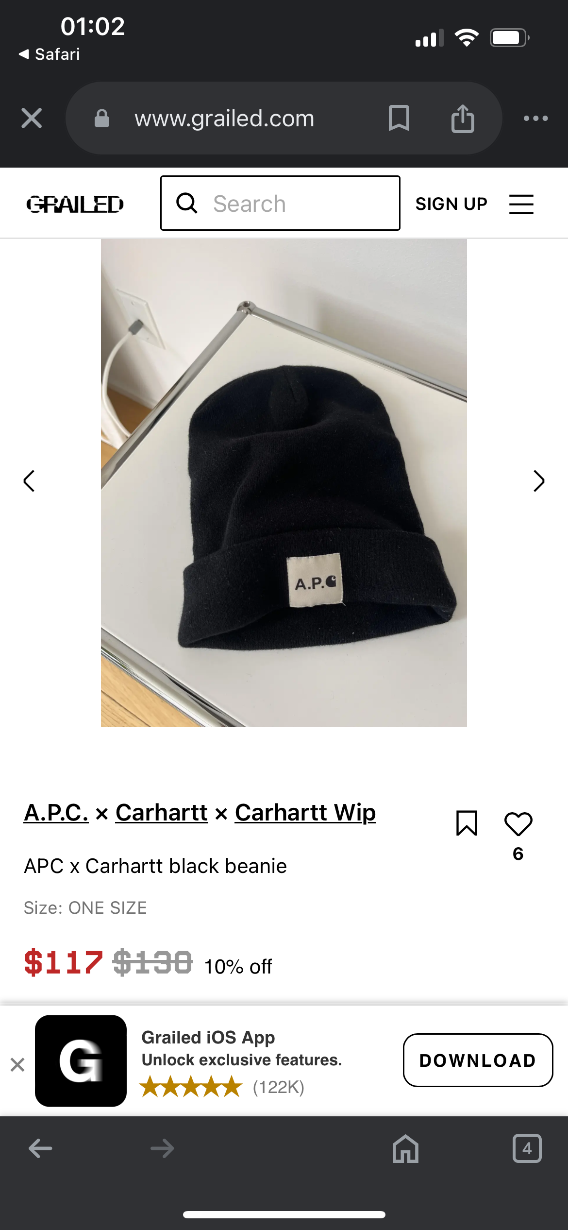 A.P.C. x Carhartt Beanie hue hat i grå One size M medium