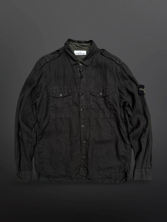 Stone Island Linen Skjorte Sommerskjorte i Grå L Large 62151F601