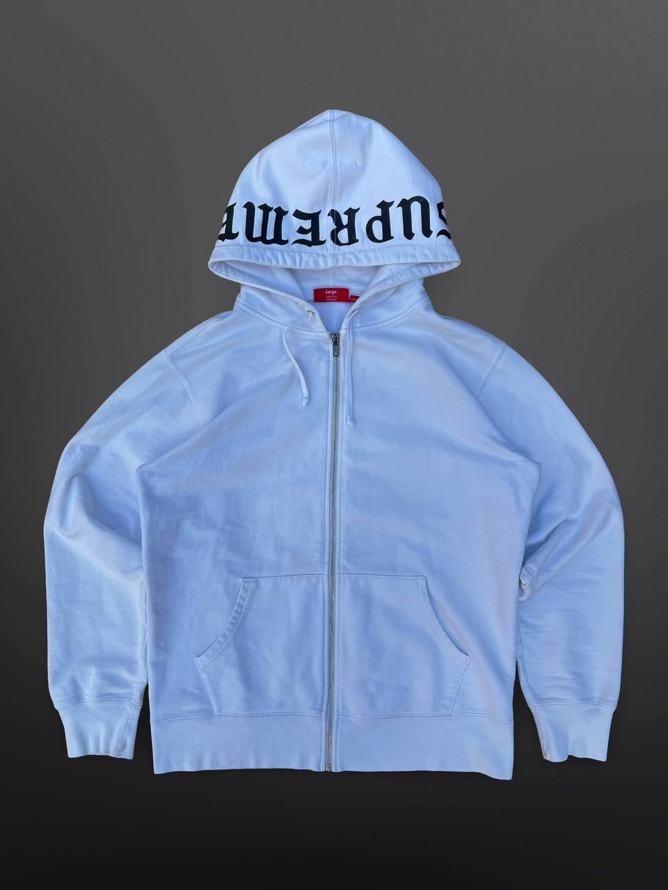 Supreme Zip Up Hoodie Hættetrøje med Lynlås Hvid White L Large