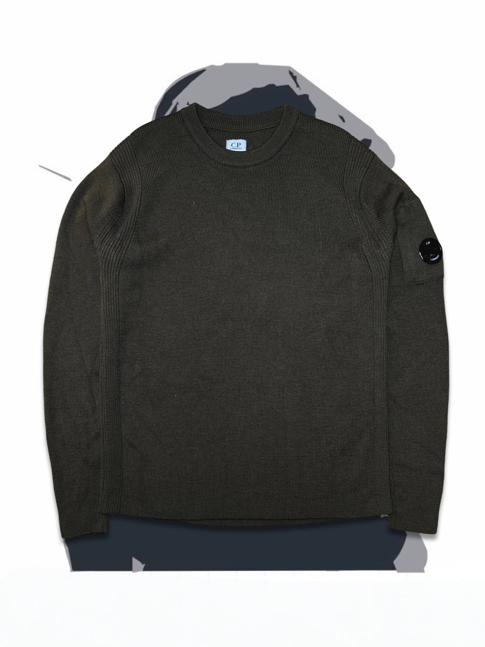 Brugt Used Strik Trøje C.P.Company i uld Sweater grøn militær farve L large herre 54