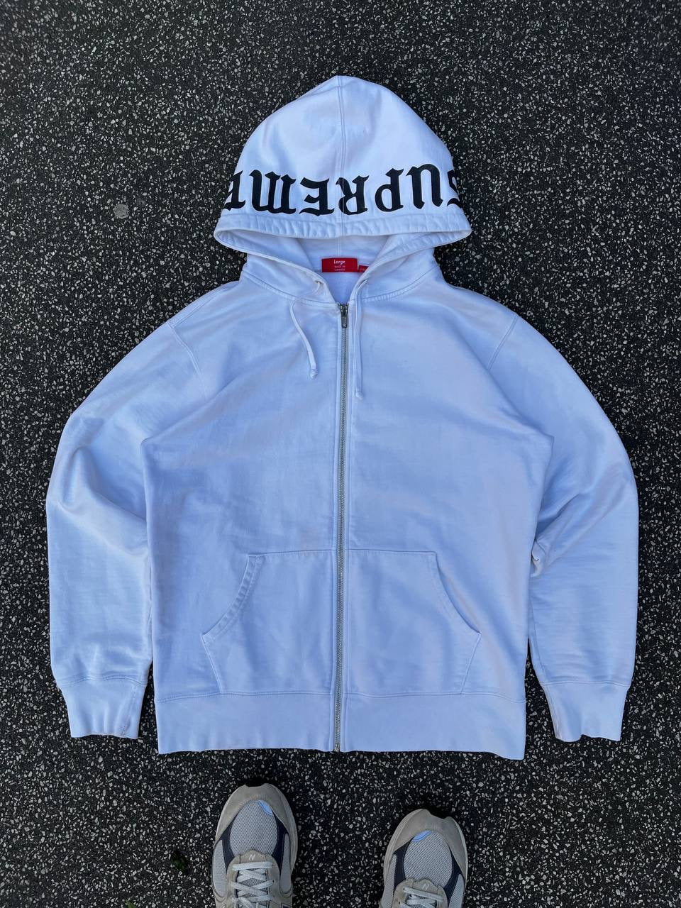 Supreme Zip Up Hoodie Hættetrøje med Lynlås Hvid White L Large