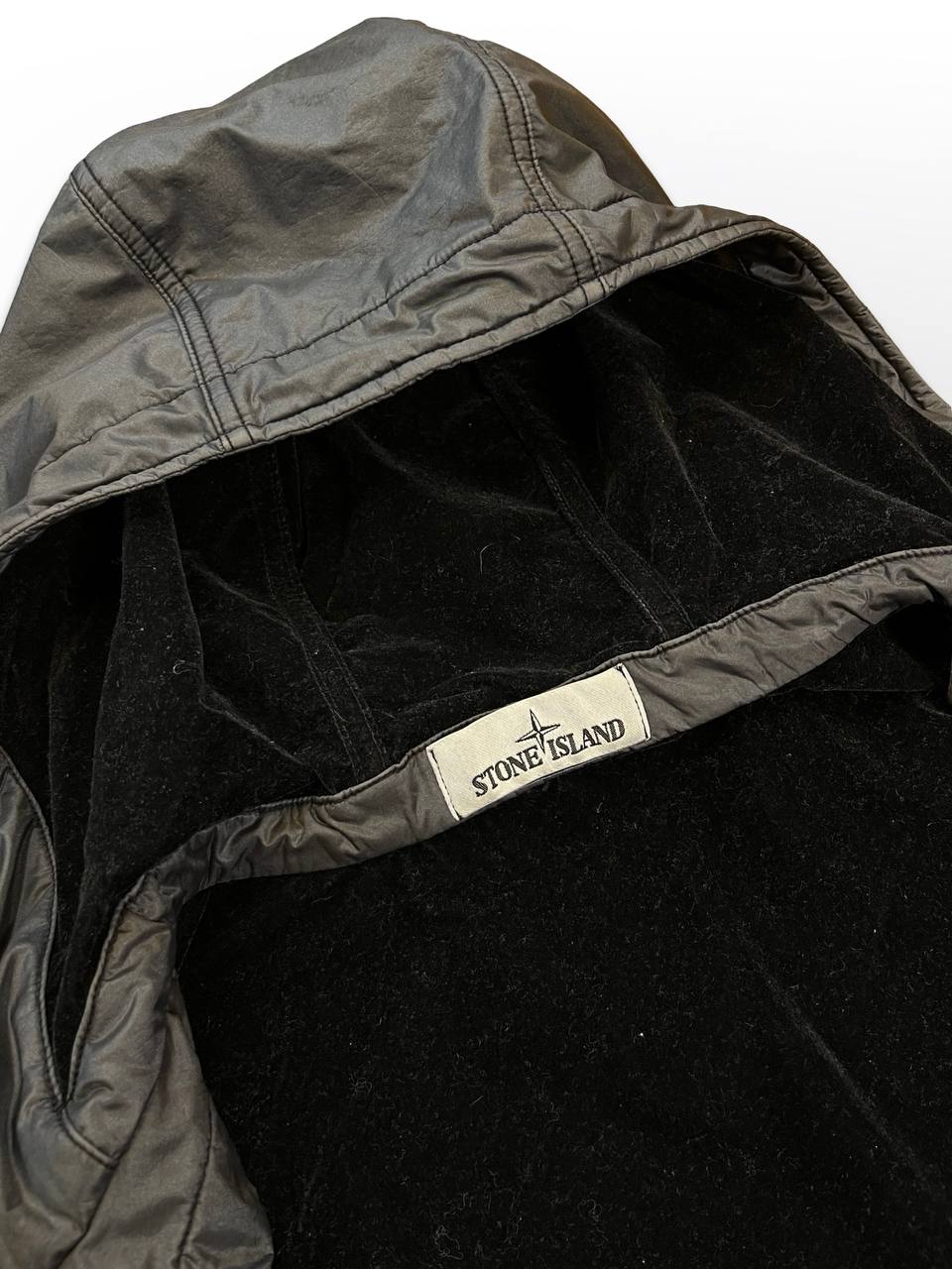 Brugt Used Sjælden Stone Island Jakke Lamy Flock i Grå Sort Farve XL herre