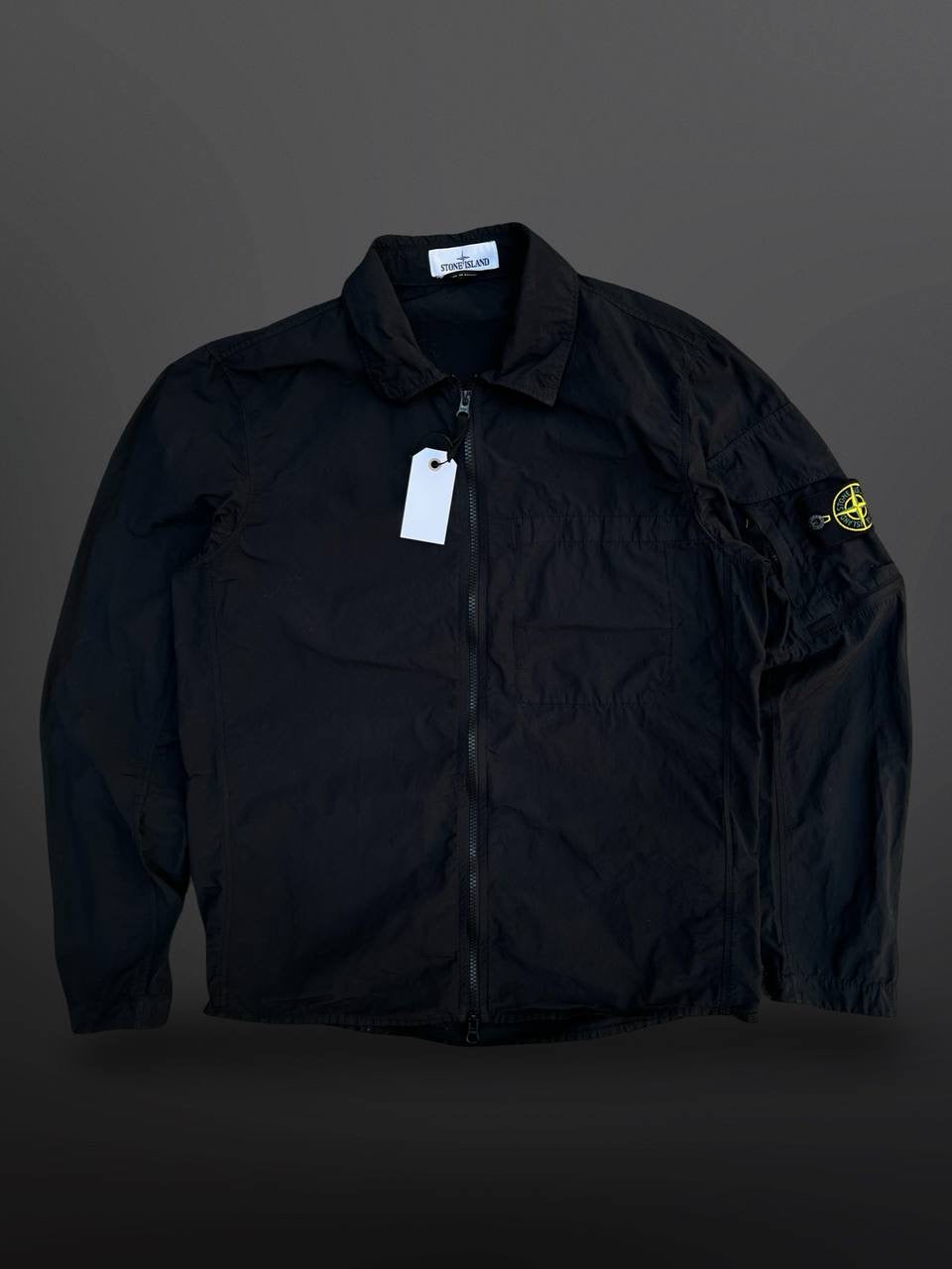 Stone Island Overshirt Skjorte Sommerjakke M Medium Sort Black Skjorte Med Lynlås