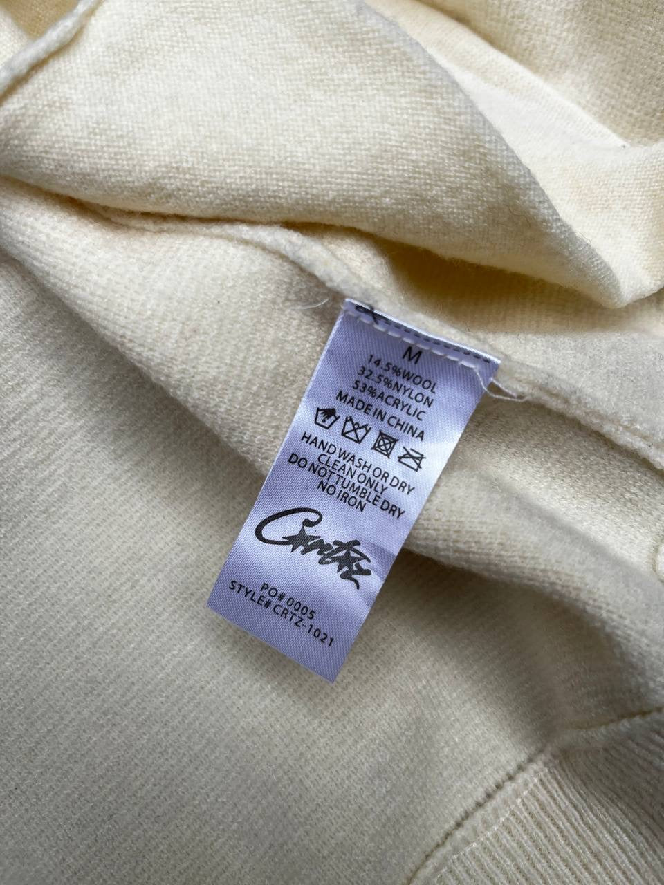 Corteiz Knip Zip Uld Cardigan Jacket Beige Creme M Medium Brugt Used