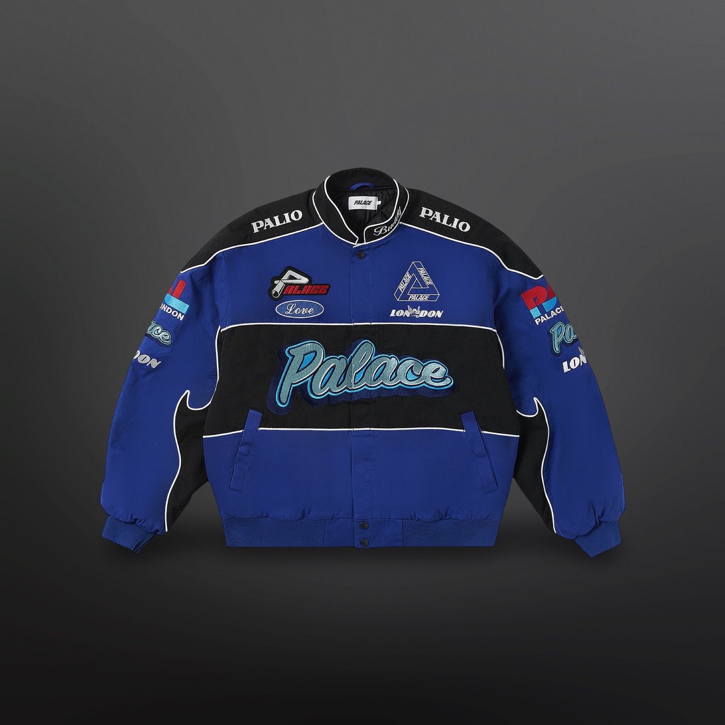 Palace Fast Cotton Jacket – Blue (Racing Logos) L Large