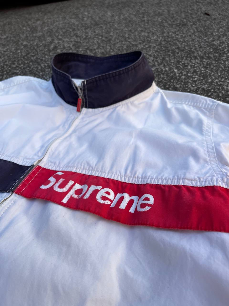 Supreme Jakke Hvid XL Canvas 3 Logoer Brugt Used