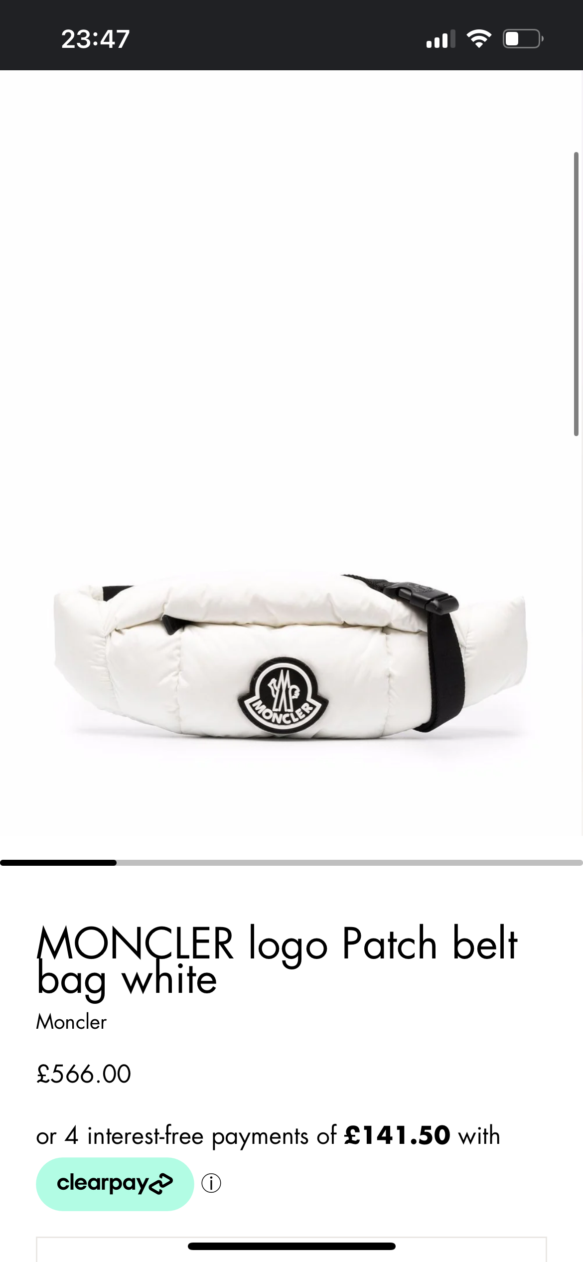Moncler Down Belt Bag i Hvid Brugt som ny