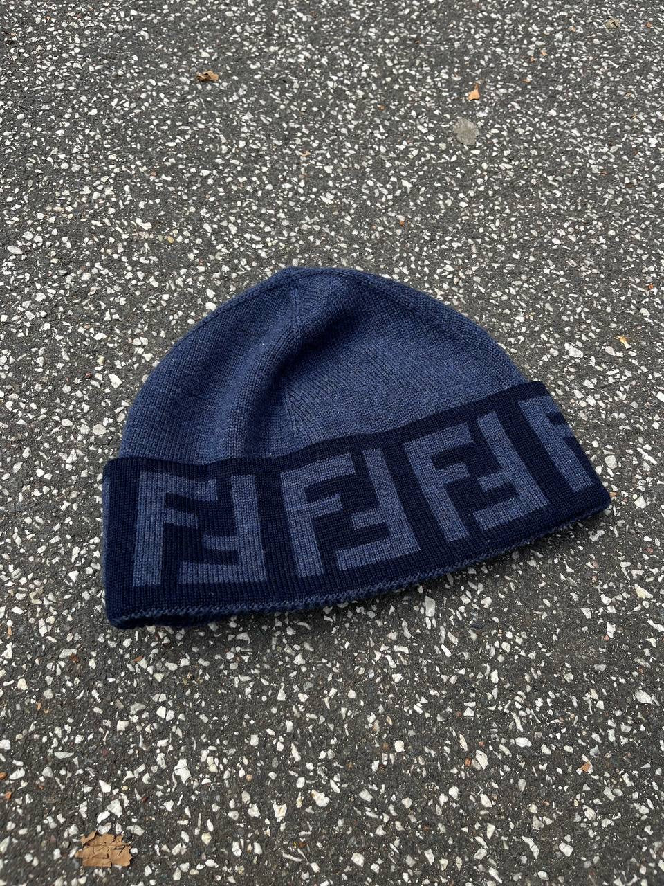 Fendi Beanie Hue 100% Uld Wool Navy M/L