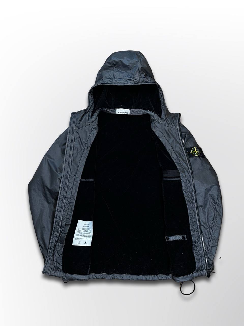 Brugt Used Sjælden Stone Island Jakke Lamy Flock i Grå Sort Farve XL herre