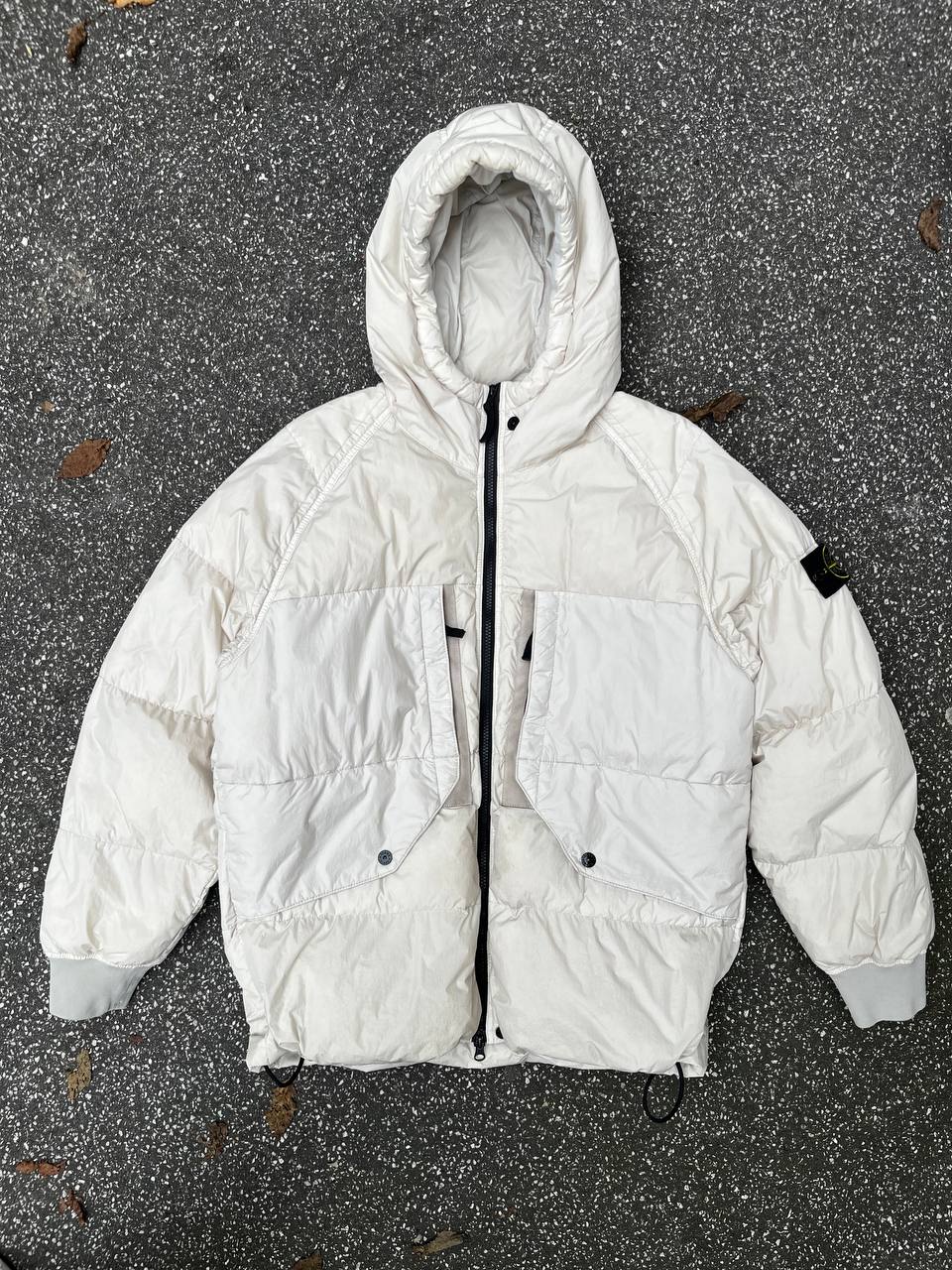 Vinterjakke dynejakke Stone Island i hvid GARMENT DYED CRINKLE
REPS R-NY DOWN i L large