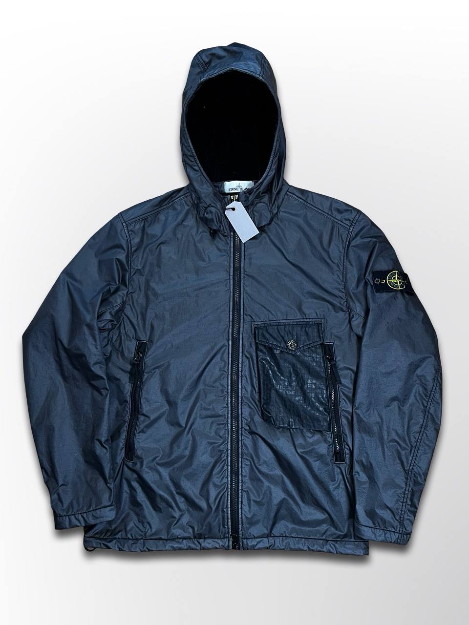 Brugt Used Sjælden Stone Island Jakke Lamy Flock i Grå Sort Farve XL herre